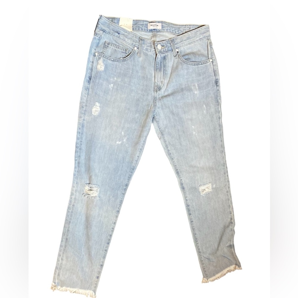 Big star Billie slim slouch distressed ankle length light blue jeans